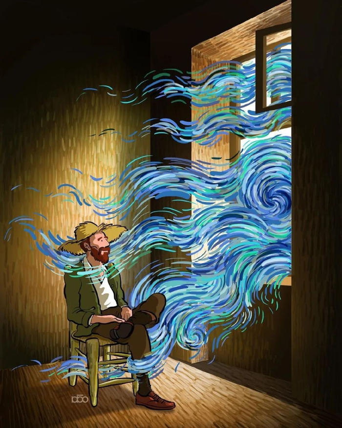 30幅描绘梵高的插画,很美很有爱,网友:要是真的就好了|梵高|插画|阿里