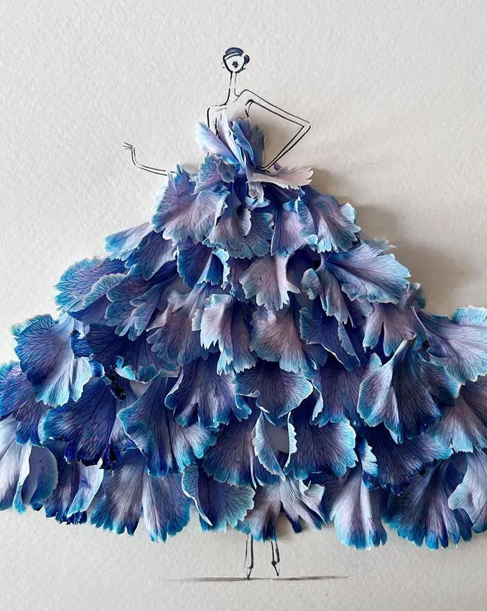 他用花瓣打造华丽裙装,绝妙的创意,一整个美好住了