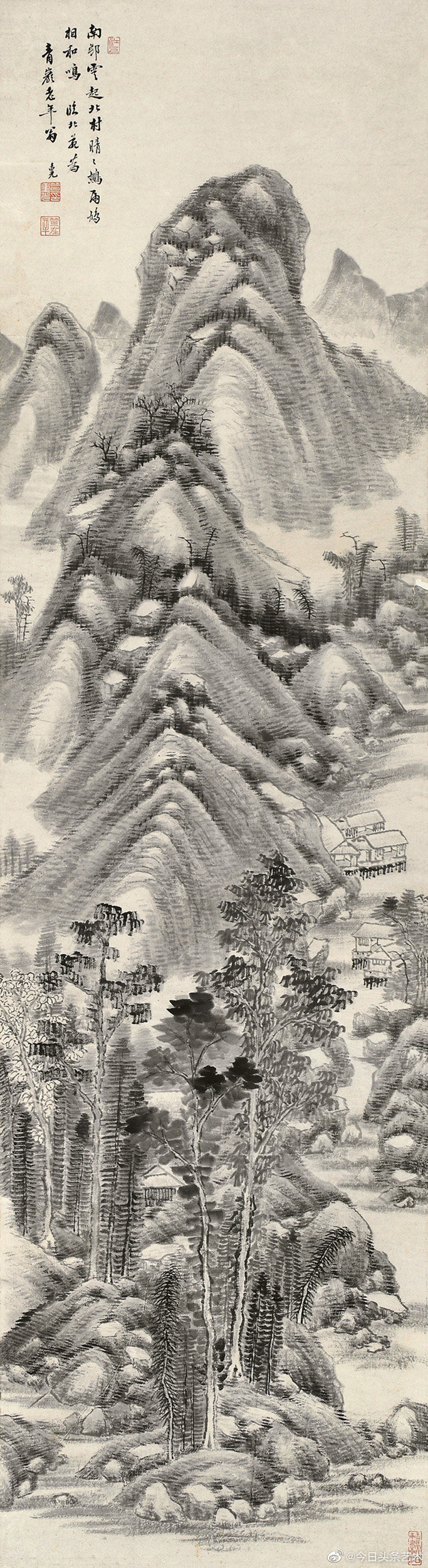 模写 山水人物図 重光 (1623-1692年) 江上外史 明末清初 中国画