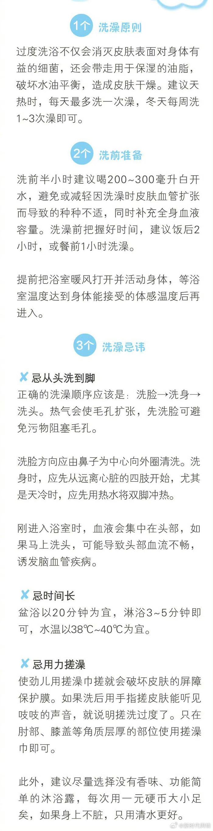 很多人洗澡时往往从头洗到脚,正确顺序其实是洗脸→洗身体→洗头