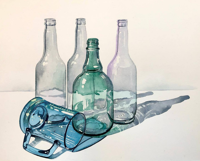 分享一组静物绘画,用水彩来表现通透的玻璃质感! :umitserpil