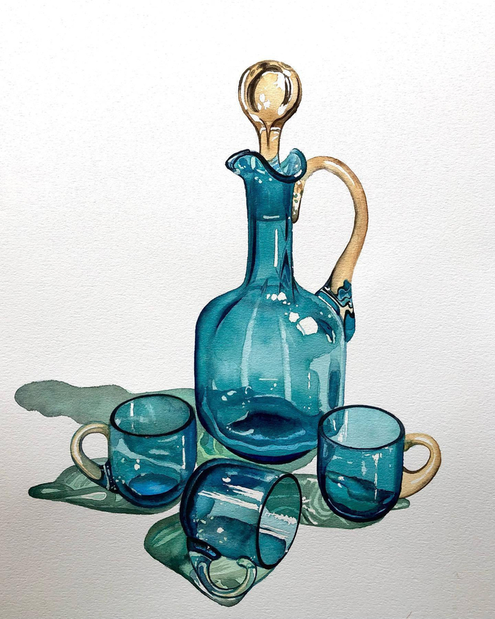 分享一组静物绘画用水彩来表现通透的玻璃质感umitserpil