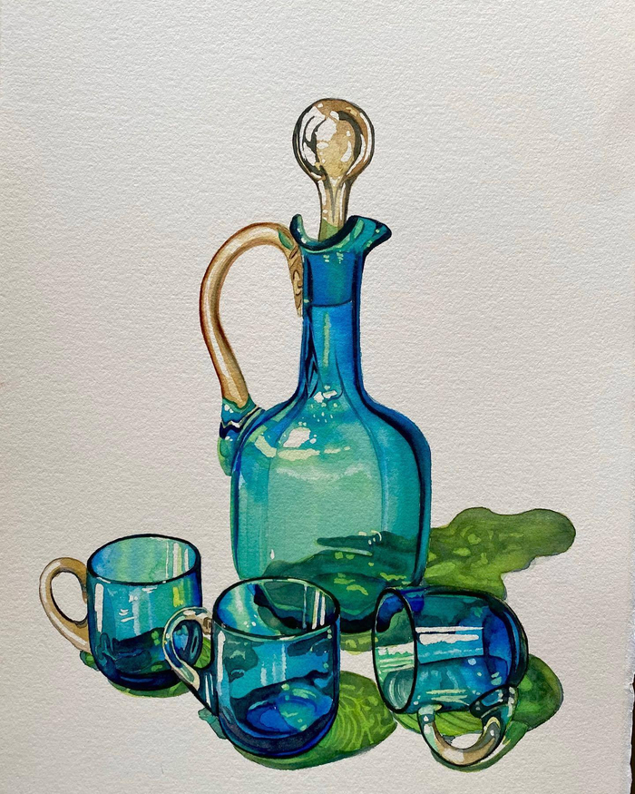 分享一组静物绘画用水彩来表现通透的玻璃质感umitserpil