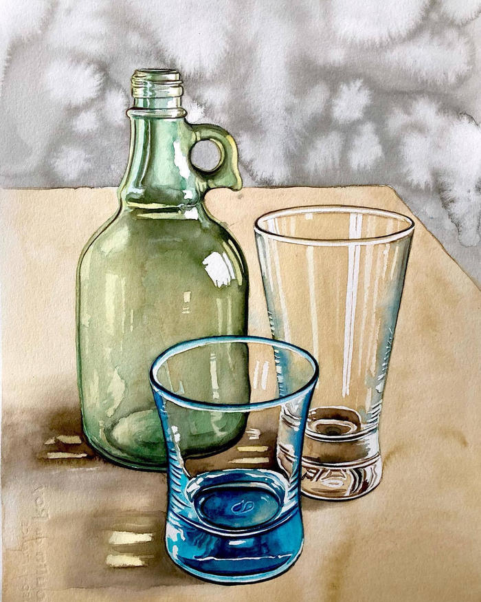 分享一组静物绘画用水彩来表现通透的玻璃质感umitserpil