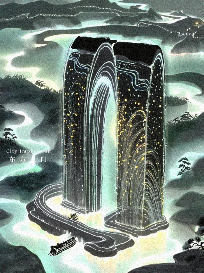 城市印象苏州丨东方之门水墨by福田ai