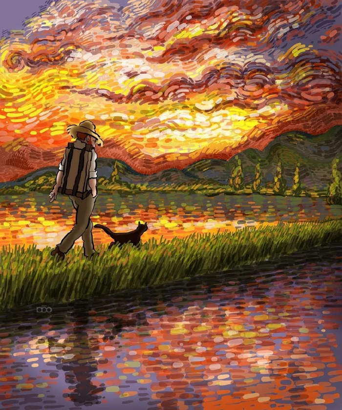 78幅梵高画风插画描绘一个有爱的世界让你一次看个过瘾