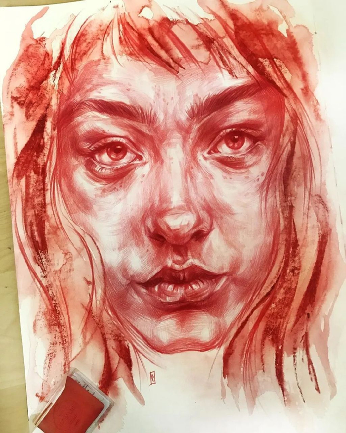 一支红色铅笔,呈现极致表现力,这组"红画"实在太精彩了|红色|铅笔