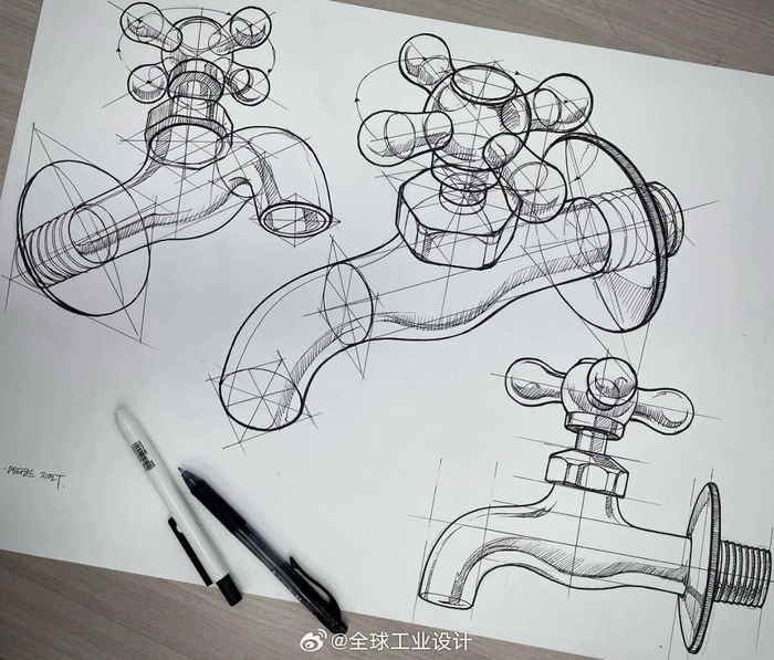 一组产品结构手绘临摹素材