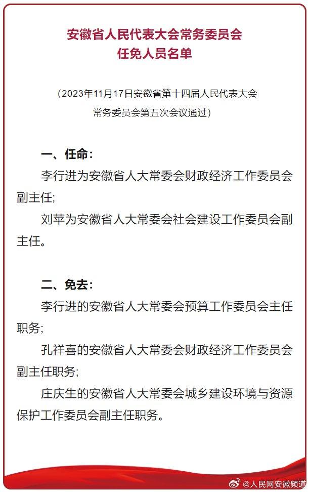 安徽省人大常委会最新人事任免