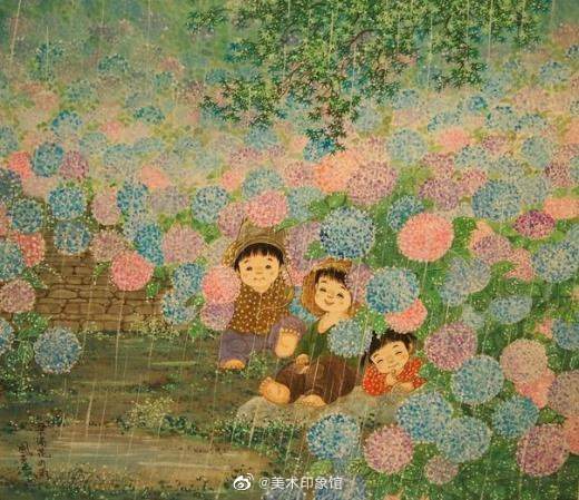 质朴的童年。作者：日本儿童画巨匠開田風童|儿童画|巨匠|水彩画