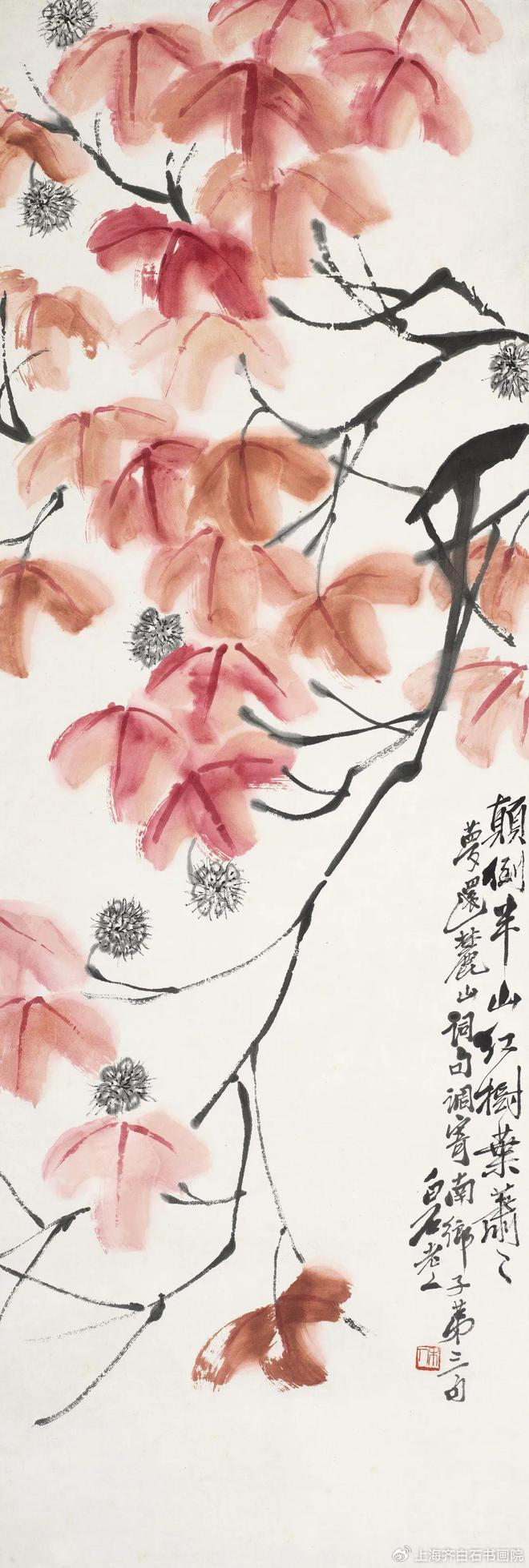 如何鉴定送拍齐白石枫叶,齐白石书画鉴定师汤发周说,看枫叶画法