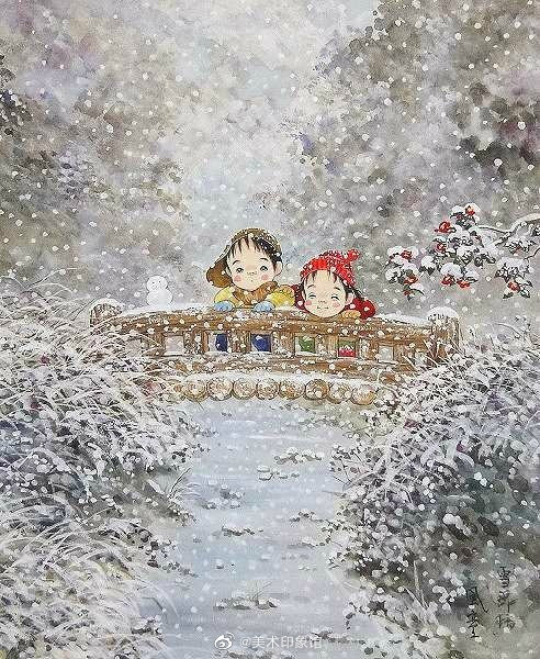 质朴的童年。作者：日本儿童画巨匠開田風童|儿童画|巨匠|水彩画
