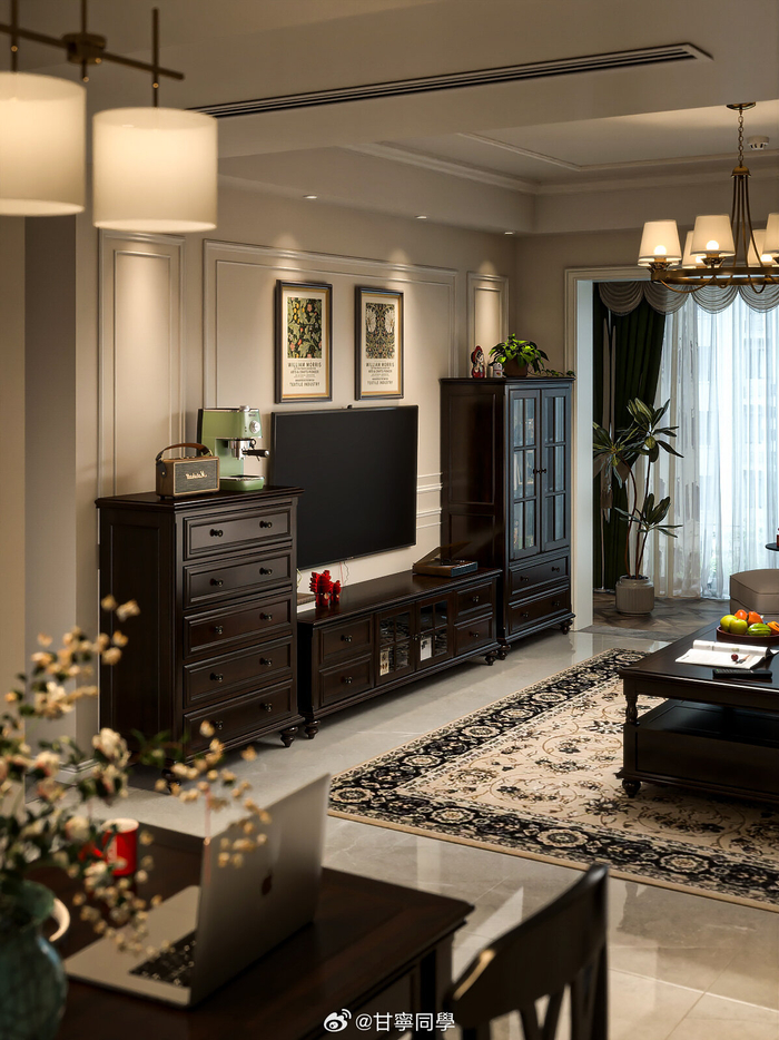 小户型美式复古客厅舒适又高级