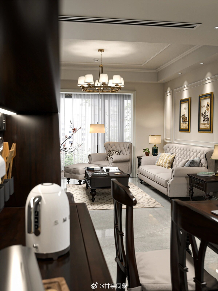 小户型美式复古客厅舒适又高级