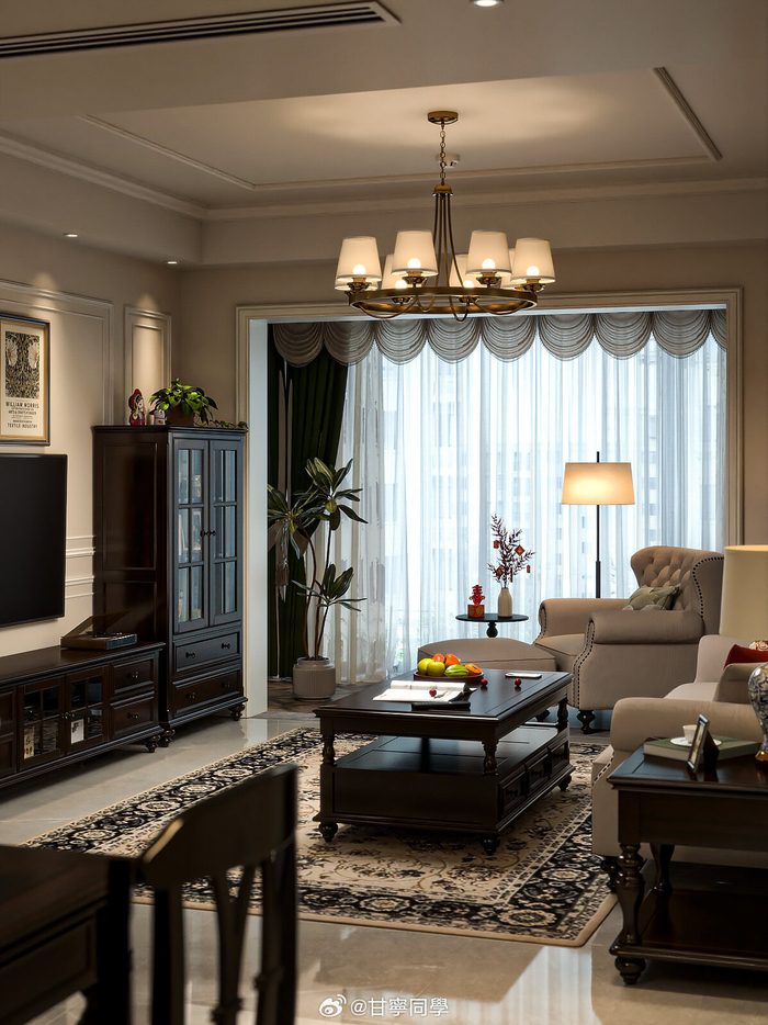 小户型美式复古客厅舒适又高级