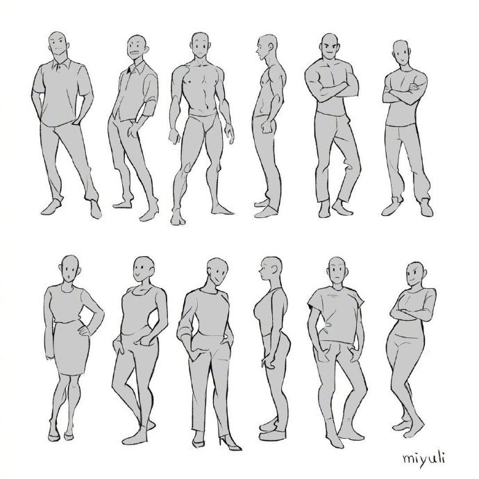 人物动作姿势绘画参考 by miyuli