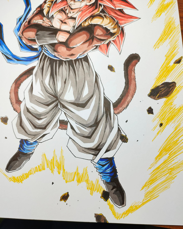 马克笔画龙珠gt超级融合战士超级赛亚人四悟吉塔