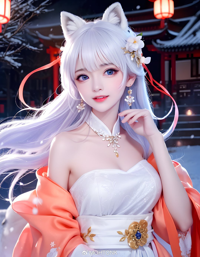 白狐少女太可爱了ai绘画图集动漫卡通二次元手机电脑高清壁纸cg