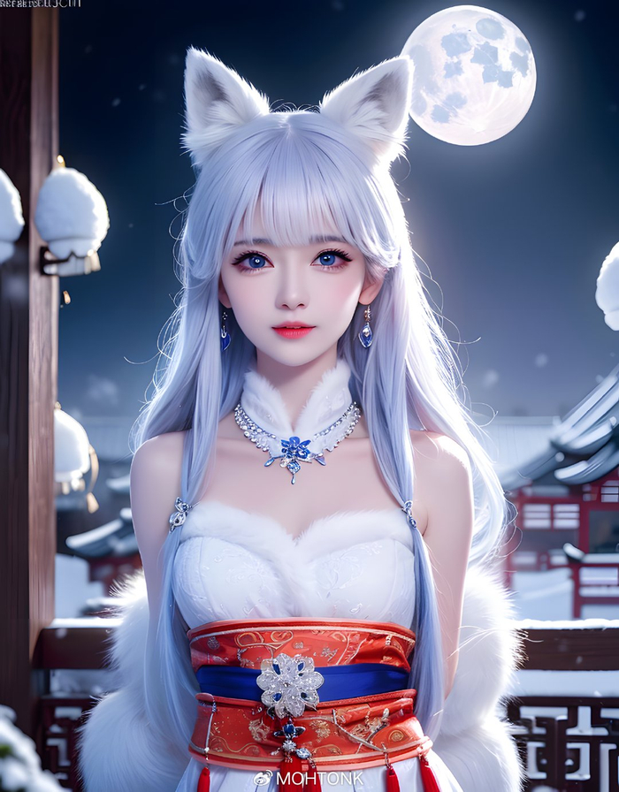 白狐少女太可爱了ai绘画图集动漫卡通二次元手机电脑高清壁纸cg