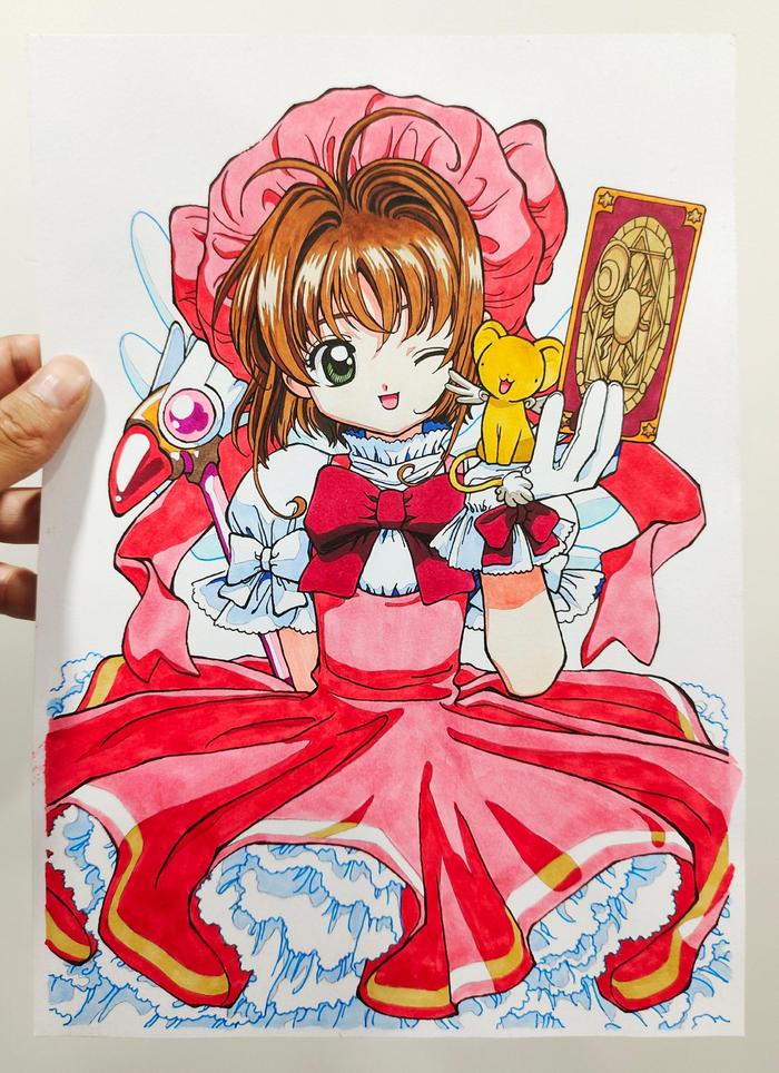 马克笔画 魔卡少女樱 百变小樱魔术卡 木之本樱 手绘插画