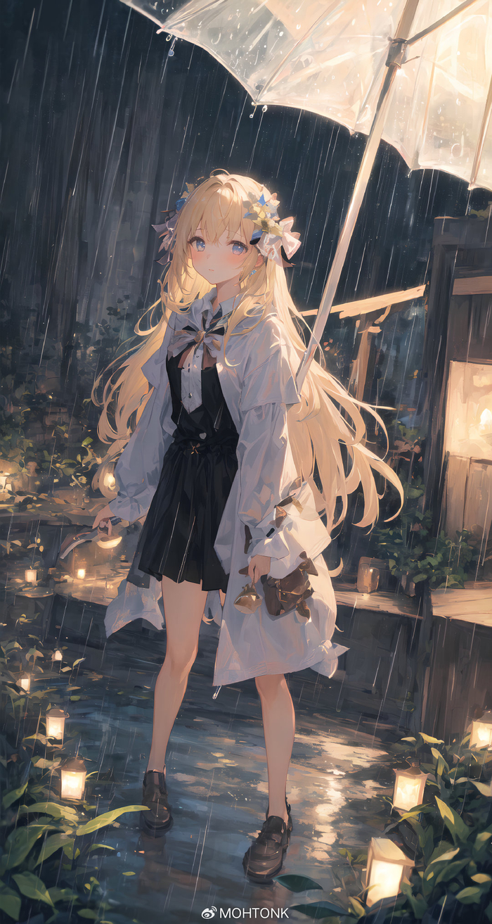 雨夜中的女孩ai绘画图集动漫卡通二次元手机电脑高清壁纸cg