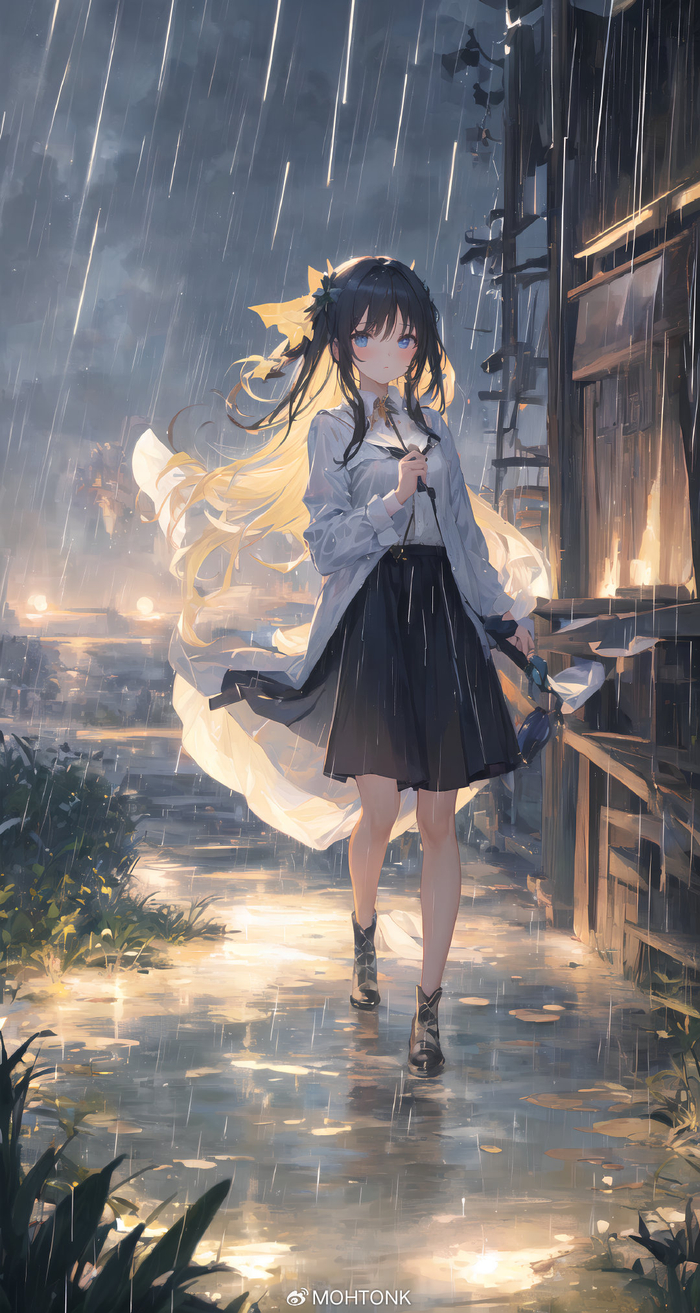 雨夜中的女孩ai绘画图集动漫卡通二次元手机电脑高清壁纸cg