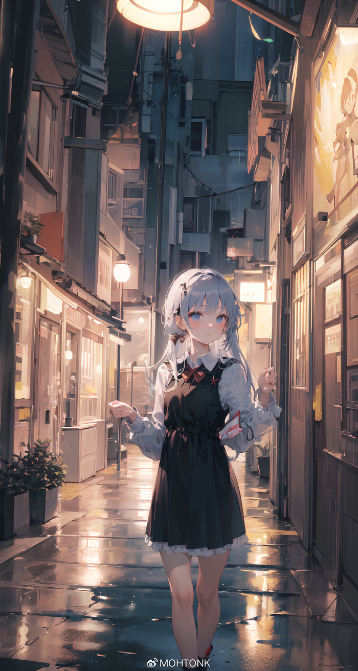雨夜中的女孩ai绘画图集动漫卡通二次元手机电脑高清壁纸cg