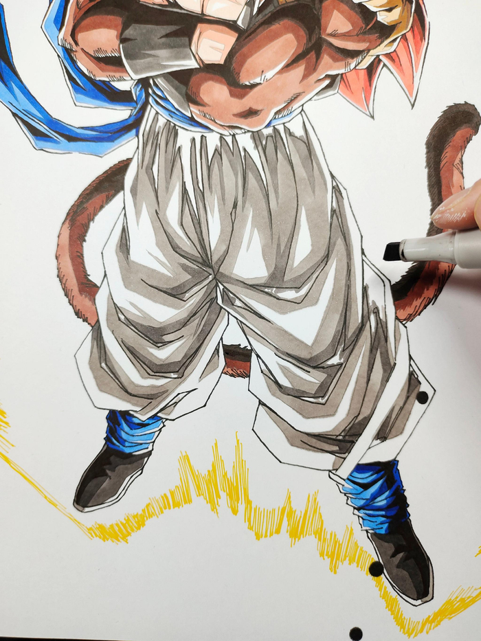 马克笔画龙珠gt超级融合战士超级赛亚人四悟吉塔