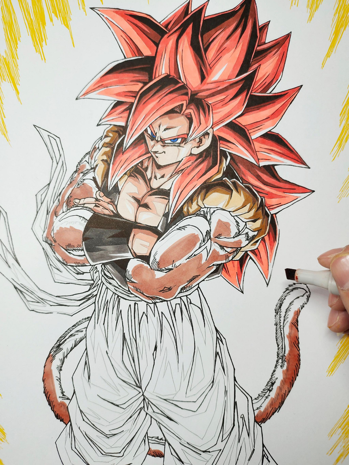 马克笔画 龙珠gt 超级融合战士超级赛亚人四 悟吉塔