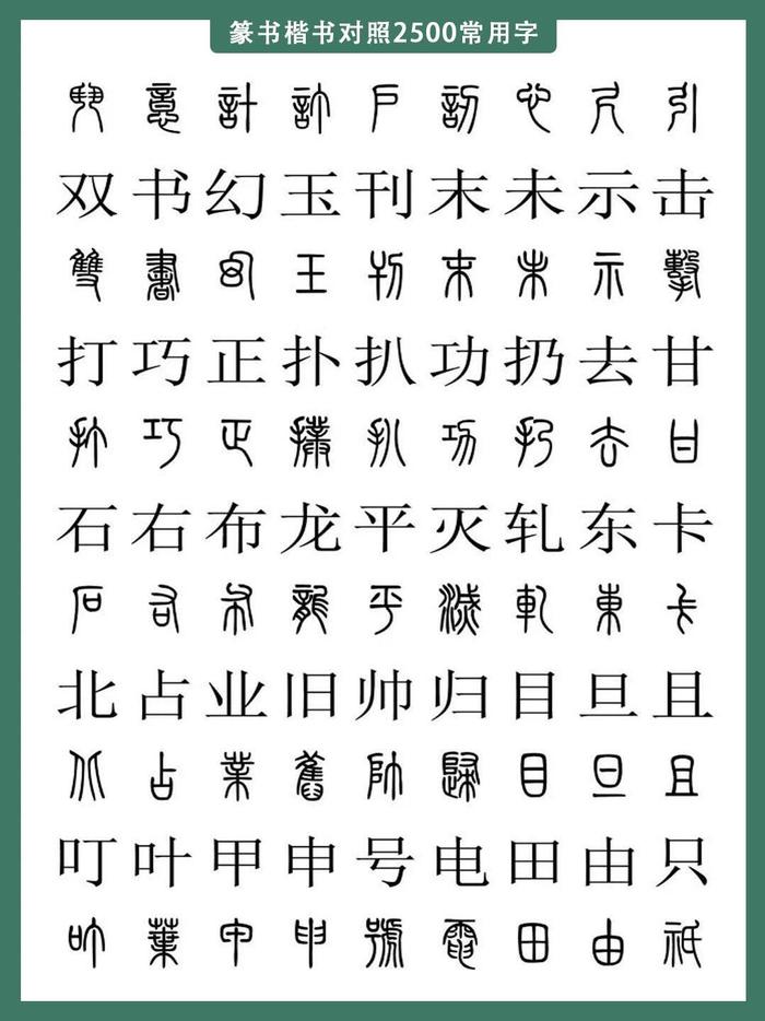 篆书楷书对照2500常用字,对照练习!