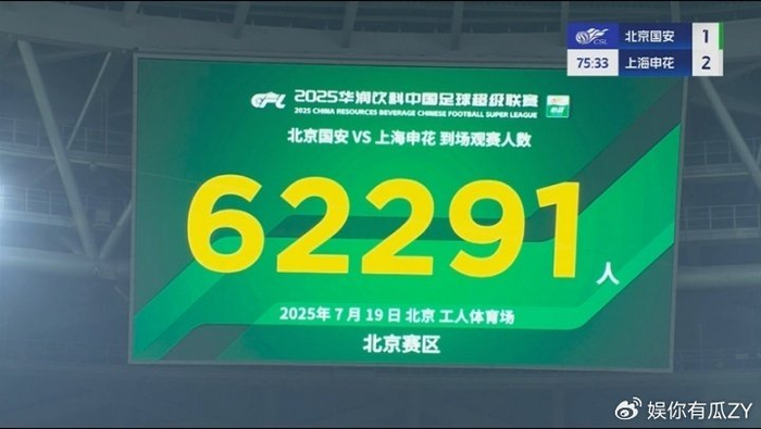 62191人！京沪大战创纪录，中超历史第二，一夜2球场刷新纪录