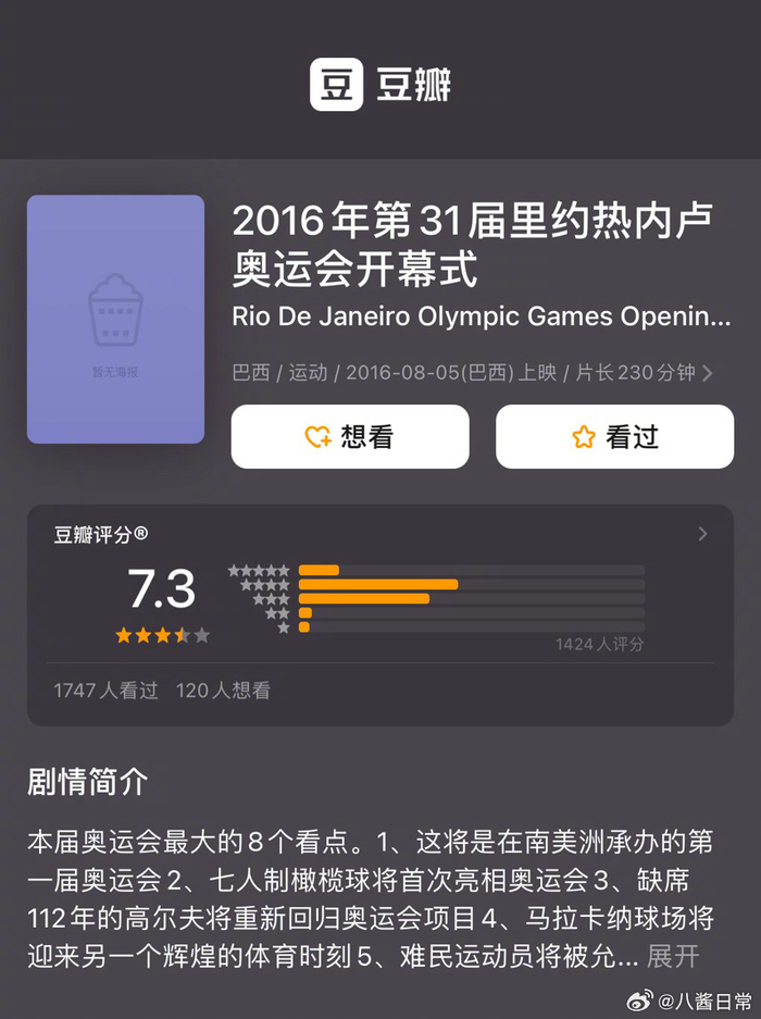 历届奥运会开幕式豆瓣评分