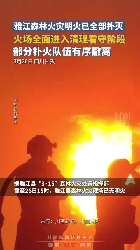 四川雅江森林火灾明火已全部扑灭火场全面进入清理看守阶段