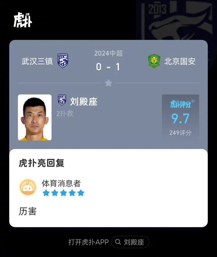 北京国安10武汉三镇来看看虎扑球迷对本场比赛的犀利评分