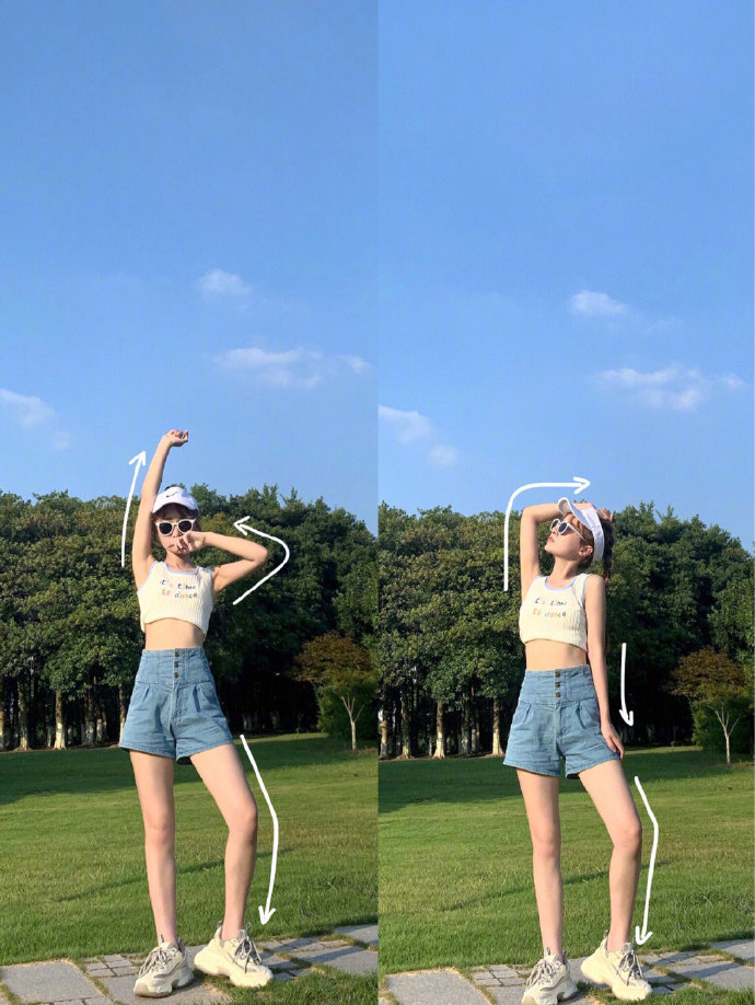 一学就会的辣妹草地站姿合集拍照不尴尬