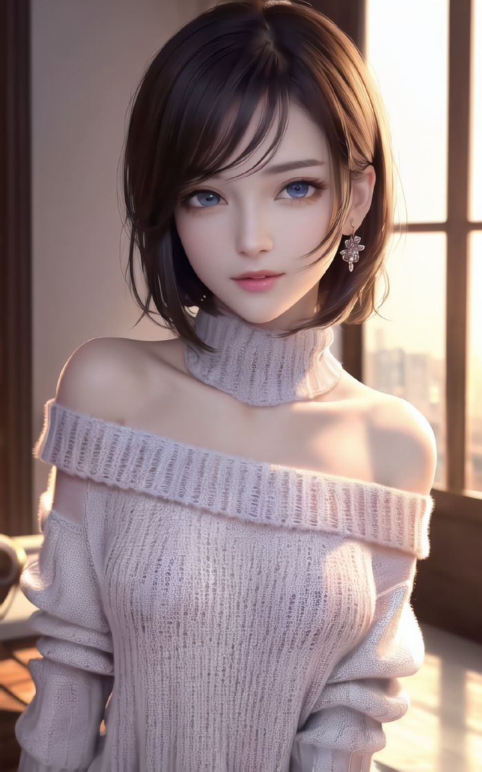 竖屏露肩美女电脑ai绘画图集动漫卡通二次元穿搭手机高清壁纸