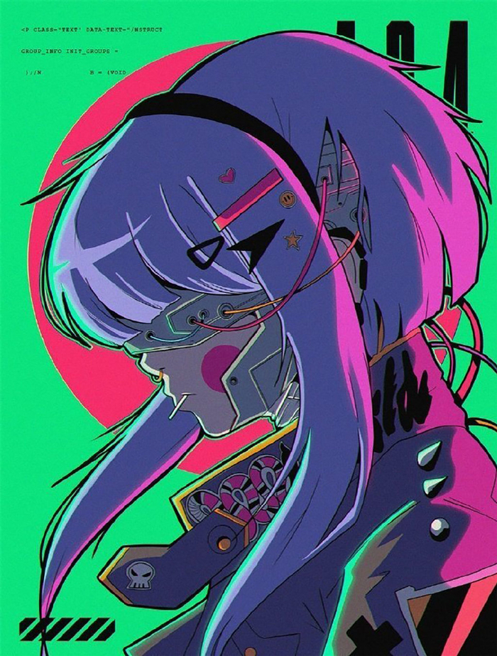 鲜明简约的复古朋克风少女插画,高饱和的色彩视觉冲击力非常强|插画