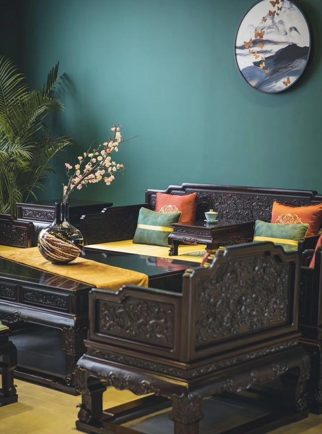中式家装，赞比亚血檀，西番莲十三件套沙发