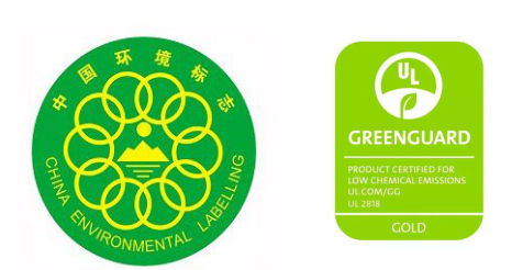 ▲左：中国十环认证，右：美国UL GREENGUARD室内空气质量金级认证