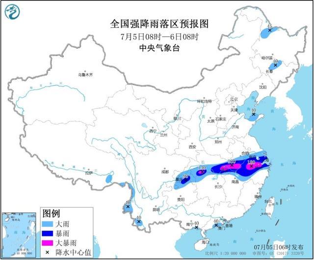 中央气象台：湖北安徽浙江等地部分地区有大暴雨