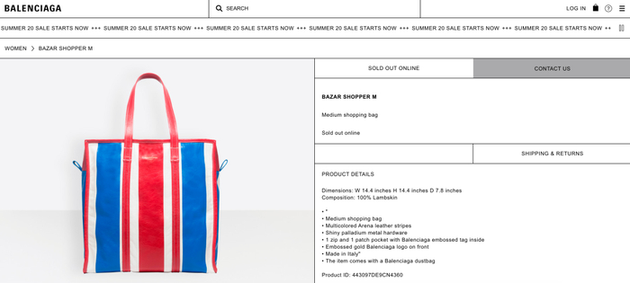 图片来源：巴黎世家官网