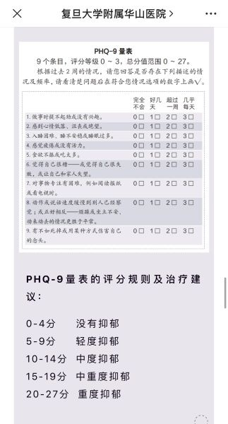 图说：通过PHQ-9自我筛查心理是否健康 来源/采访对象提供（下同）