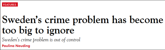 《旁观者》周刊澳大利亚版报道截图：瑞典的犯罪问题已经失控，变得不容忽视