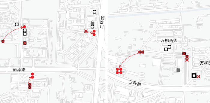 图11，部分零散摊贩的位置变化。