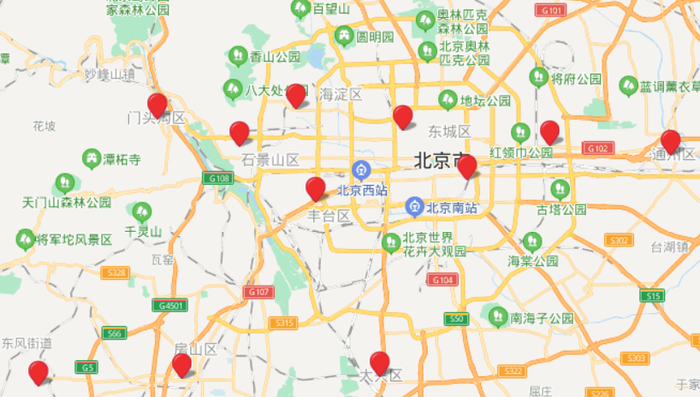 ▲北京市盲人按摩指导中心分布截图