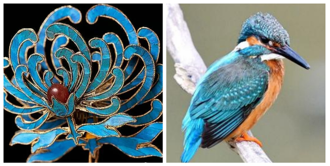 ▲点翠饰品和翠鸟