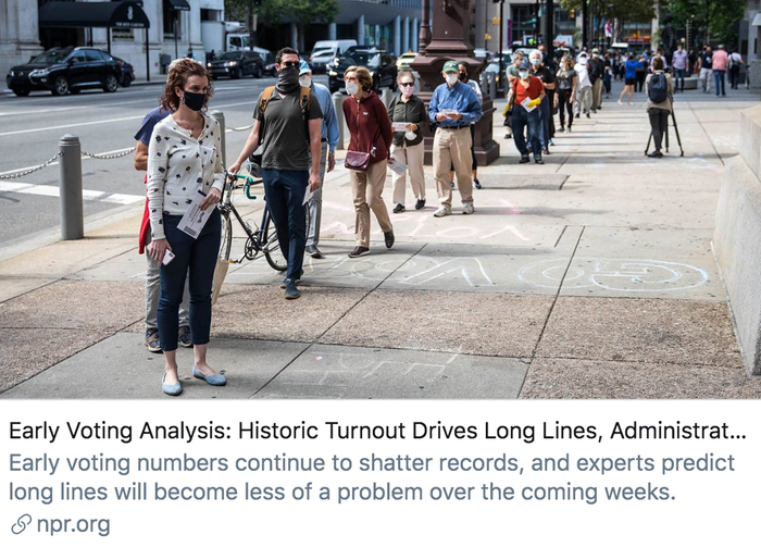  提前投票分析：民主党选民的投票率很高。/&nbsp;美国国家公共电台报道截图