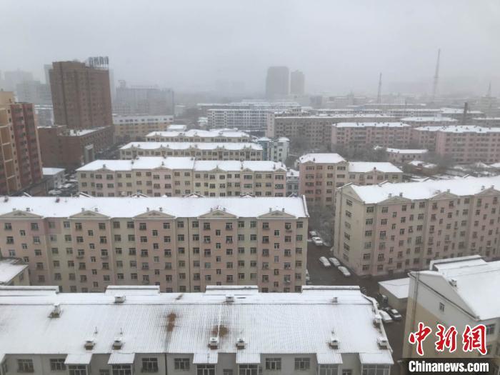 图为呼伦贝尔海拉尔区降雪现场。　赵洁 摄