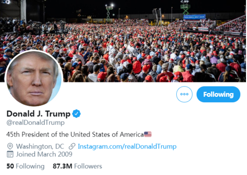 ▲特朗普推特账号截图