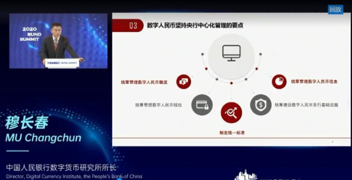 10月25日，中国人民银行数字货币研究所所长穆长春在第二届外滩金融峰会上演讲。直播截图